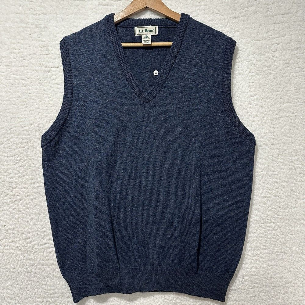 L.L. Bean Men's Pure New Wool 100% LAMBSWOOL Vest Blue Made In Scotland Size L